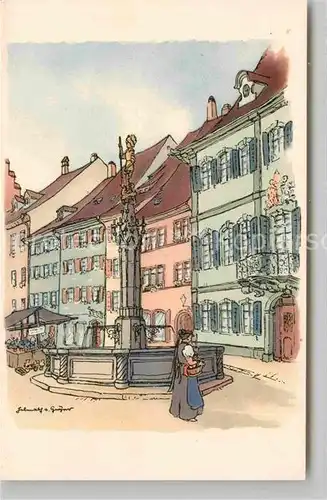 AK / Ansichtskarte Kuenstlerkarte Hans Freiherr von Geyer Freiburg im Breisgau Gotischer Brunnen  Kat. Kuenstlerkarte