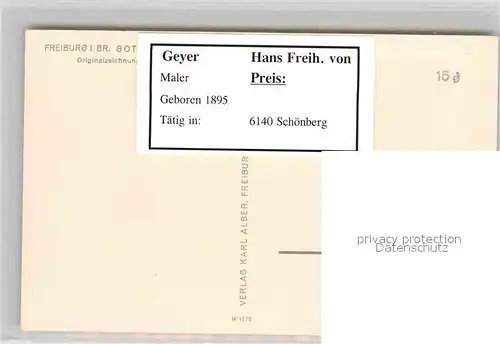 AK / Ansichtskarte Kuenstlerkarte Hans Freiherr von Geyer Freiburg im Breisgau Gotischer Brunnen  Kat. Kuenstlerkarte
