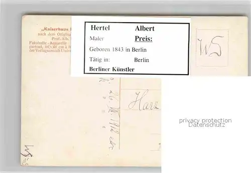 AK / Ansichtskarte Kuenstlerkarte Albert Hertel Kaiserhaus in Goslar  Kat. Kuenstlerkarte