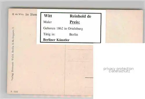 AK / Ansichtskarte Kuenstlerkarte Reinhold de Witt Im Blumengarten  Kat. Kuenstlerkarte