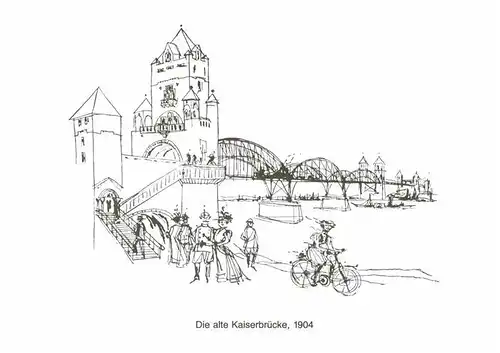 AK / Ansichtskarte Mainz Rhein Alte Kaiserbruecke Zeichnung Kuenstlerkarte um 1904