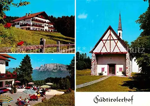 AK / Ansichtskarte Oberbozen Ritten Pension Restaurant Suedtirolerhof Terrasse Fernsicht Dolomiten Kapelle Kat. Ritten Suedtirol