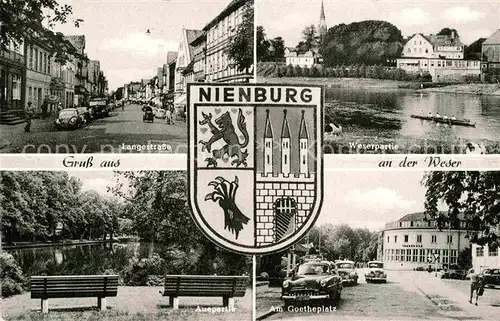 AK / Ansichtskarte Nienburg Weser Langestrasse Weserpartie Auepartie Am Goetheplatz Kat. Nienburg (Weser)