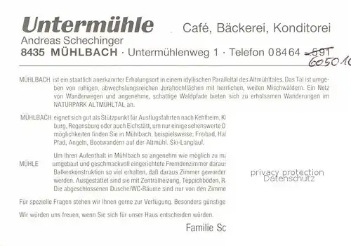AK / Ansichtskarte Muehlbach Oberpfalz Cafe Untermuehle Gastraum Zimmer Panorama Kat. Dietfurt a.d.Altmuehl