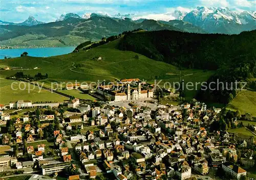 AK / Ansichtskarte Einsiedeln SZ Kloster Schwyzer und Glarner Alpen Fliegeraufnahme Kat. Einsiedeln