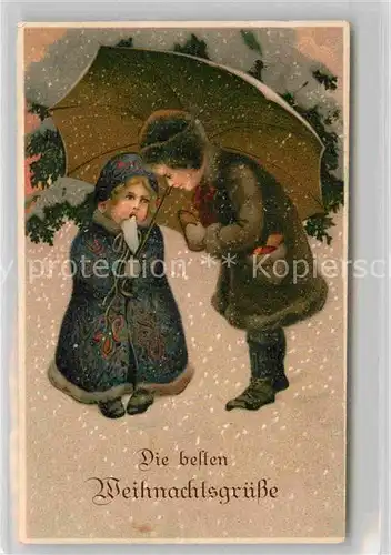 AK / Ansichtskarte Weihnachten Kinder Wintermode Regenschirm Litho Kat. Greetings