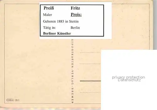 AK / Ansichtskarte Kuenstlerkarte Fritz Preiss Stiller Winkel  Kat. Kuenstlerkarte