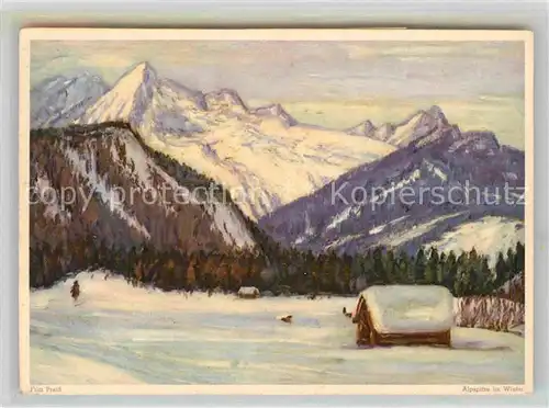 AK / Ansichtskarte Kuenstlerkarte Fritz Preiss Alpspitze im Winter  Kat. Kuenstlerkarte