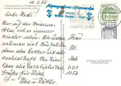 AK / Ansichtskarte Ruhpolding Stripsenjochkreuz mit Predigtstuhl Unterkunftshaus Griesneralm Kreuz Kat. Ruhpolding
