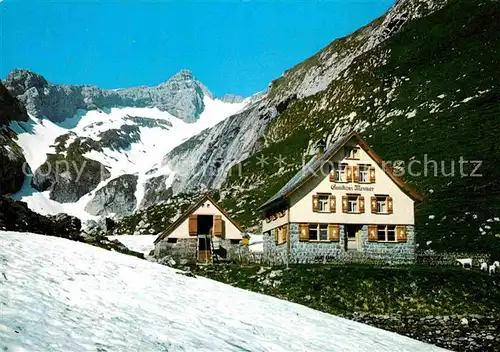 AK / Ansichtskarte Wasserauen Berggasthaus Mesmer mit Blauem Schnee und Saentis Appenzeller Alpen Kat. Schwende