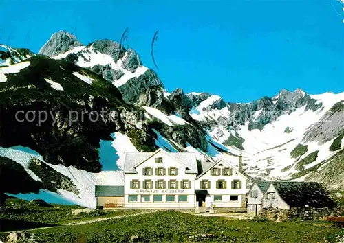 AK / Ansichtskarte Appenzell IR Berggasthaus Meglisalp mit Altmann und Lisengrat Appenzeller Alpen Kat. Appenzell