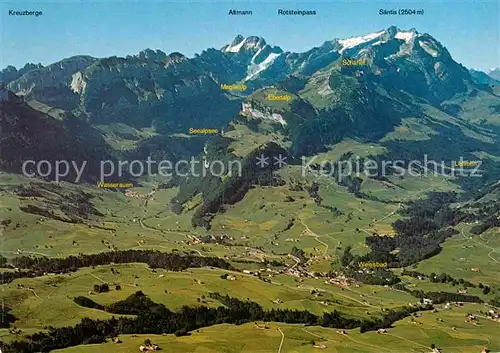 AK / Ansichtskarte Weissbad mit Alpstein Alpenpanorama Fliegeraufnahme Kat. Weissbad