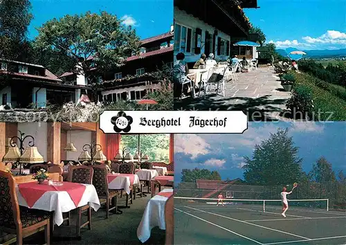 AK / Ansichtskarte Isny Allgaeu Berghotel Jaegerhof Gaststube Terrasse Tennisplatz Kat. Isny im Allgaeu