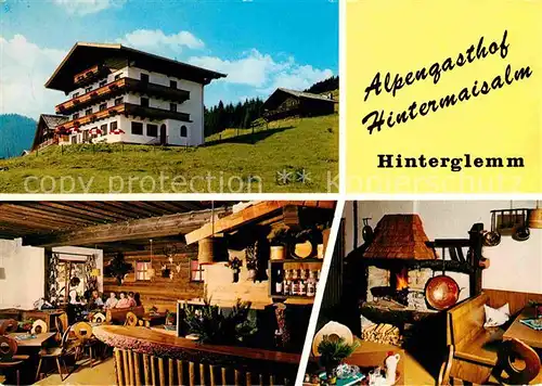 AK / Ansichtskarte Hinterglemm Saalbach Alpengasthof Hintermaisalm Gastraum Kaminzimmer