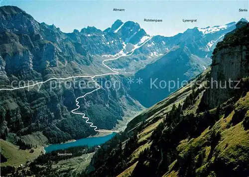 AK / Ansichtskarte Seealpsee Panorama Blick von der Ebenalp Meglisalp Marwies Altmann Appenzeller Alpen Kat. Schwende