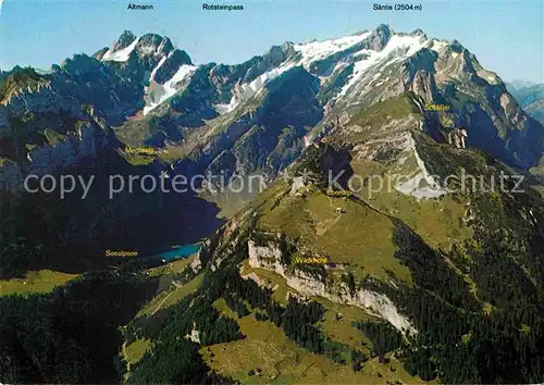 AK / Ansichtskarte Seealpsee Panorama Alpstein Appenzeller Alpen Fliegeraufnahme Kat. Schwende
