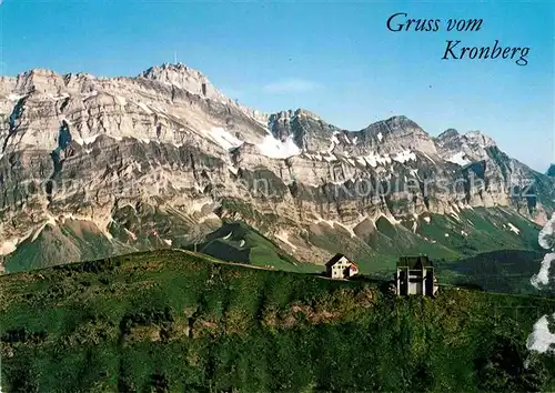 AK / Ansichtskarte Gonten Berggasthaus Kronberg mit Saentis Appenzeller Alpen Fliegeraufnahme Kat. Gonten