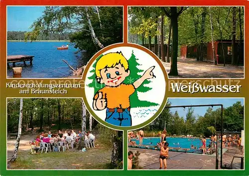 AK / Ansichtskarte Weisswasser Oberlausitz Kindererholungszentrum am Braunsteich Bungalows Freibad Kat. Weisswasser