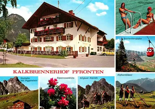 AK / Ansichtskarte Steinach Pfronten Kalkbrennerhof Schwimmbad Breitenbergbahn Hochalm Alpvieh Alphornblaeser Kat. Pfronten