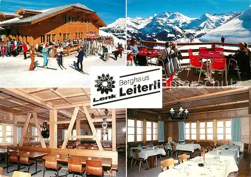 AK / Ansichtskarte Lenk Simmental Berghaus Leiterli Gaststaette Terrasse Wintersportplatz Alpenpanorama Kat. Lenk Simmental