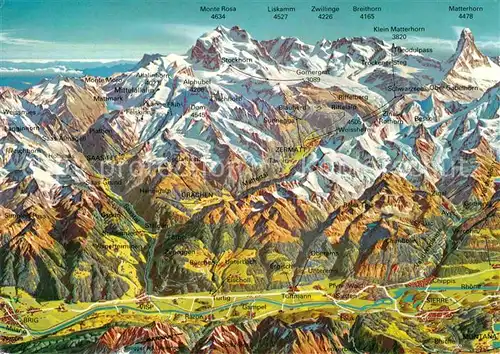 AK / Ansichtskarte Visp Rhonetal Simplon Saastal Mattertal Turmanntal Val d Anniviers Alpen aus der Vogelperspektive Kat. Visp