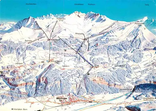 AK / Ansichtskarte Meiringen Hasliberg uebersichtskarte Skigebiet Berner Alpen aus der Vogelperspektive Kat. Meiringen