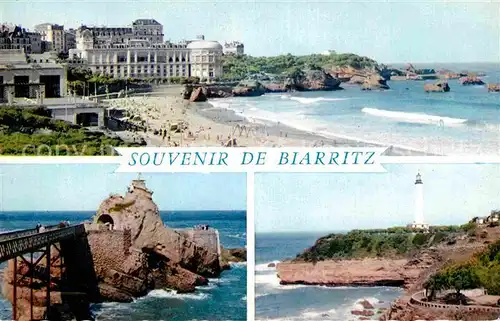 AK / Ansichtskarte Biarritz Pyrenees Atlantiques Plage et le Casino Bellevue Rocher de la Vierge Le Phare Kat. Biarritz
