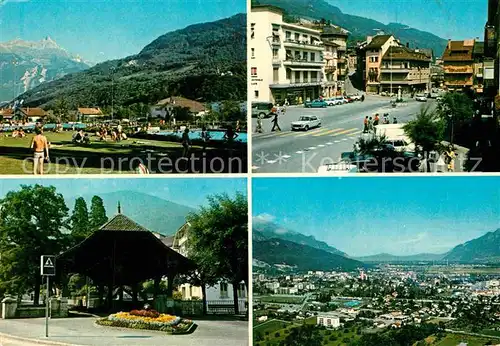 AK / Ansichtskarte Monthey Monthey La piscine Pont couvert Place du Marche Panorama Kat. Monthey