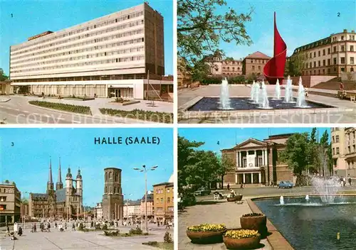 AK / Ansichtskarte Halle Saale Interhotel Stadt Halle Hansering Fahnenmonument Flamme der Revolution Markt Theater des Friedens Kat. Halle