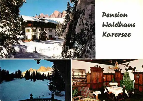 AK / Ansichtskarte Karersee Suedtirol Pension Waldhaus Winterpanorama Dolomiten Kat. Welschnofen