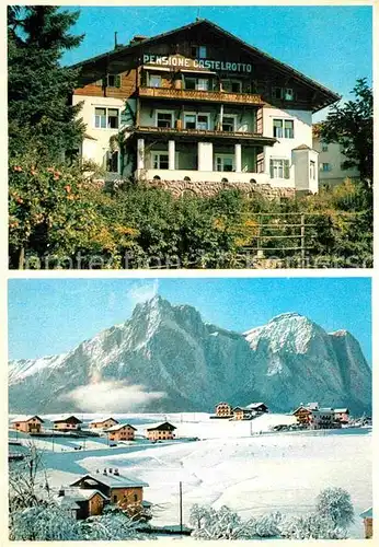 AK / Ansichtskarte Kastelruth Suedtirol Pension Winterpanorama Dolomiten Kat. Salten Schlern