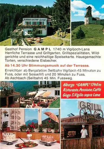 AK / Ansichtskarte Vigiljoch Gasthof Pension Gampl Restaurant Terrasse Grill Kirche Kat. Lana Meran
