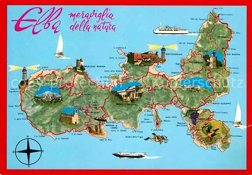 AK / Ansichtskarte Isola d Elba Insel Landkarte mit Sehenswuerdigkeiten Kat. Italien