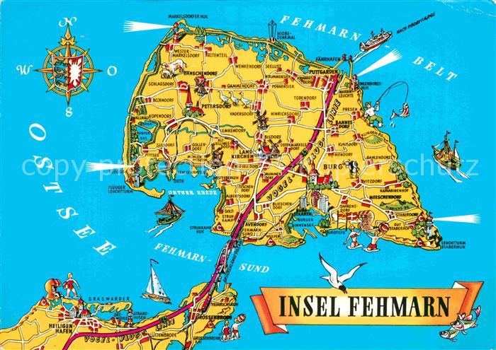 AK / Ansichtskarte Insel Fehmarn Landkarte mit Sehenswuerdigkeiten Kat