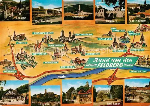AK / Ansichtskarte Feldberg Taunus und Umgebung Landkarte mit Sehenswuerdigkeiten Kat. Schmitten