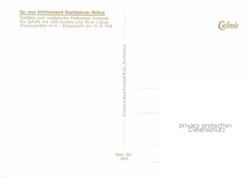 AK / Ansichtskarte Henrichenburg Schiffshebewerk Groesstes und modernstes Hebewerk Europas Kat. Waltrop