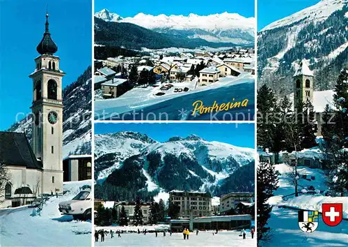 AK / Ansichtskarte Pontresina Ortsansichten mit Kirche Wintersportplatz Alpen Kat. Pontresina
