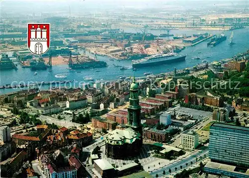 AK / Ansichtskarte Hamburg Michaeliskirche Wahrzeichen Hafen Fliegeraufnahme Kat. Hamburg