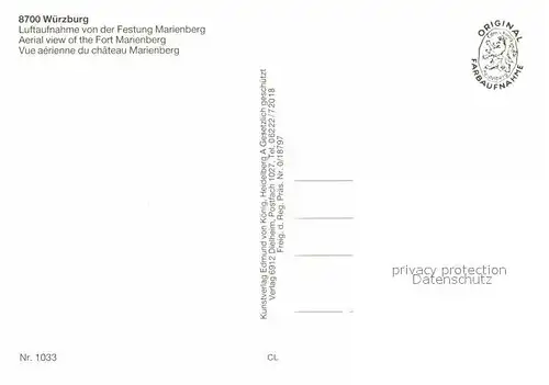 AK / Ansichtskarte Wuerzburg Fliegeraufnahme Festung Marienburg Kat. Wuerzburg