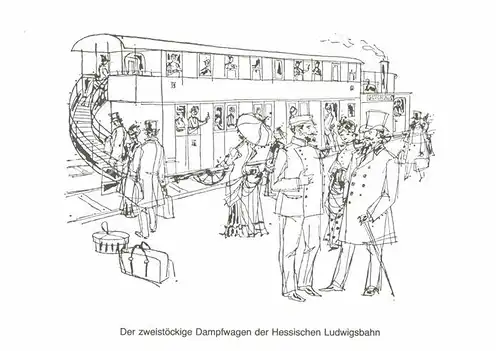 AK / Ansichtskarte Eisenbahn Zweistoeckiger Dampfwagen Hessische Ludwigsbahn Kat. Eisenbahn