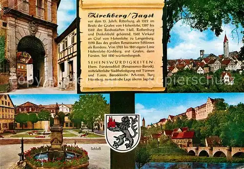 AK / Ansichtskarte Kirchberg Jagst Teilansichten Torbogen Schloss Brunnen Bruecke Wappen Geschichte Kat. Kirchberg an der Jagst