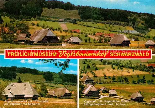 AK / Ansichtskarte Gutach Schwarzwald Freilichtmuseum Vogtsbauernhof Hippensepphof mit Hofkapelle Vogtshof mit Saegemuehle Muehle und Hanferei Kat. Gutach