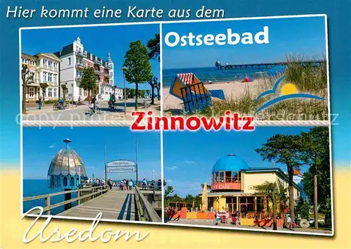 AK / Ansichtskarte Zinnowitz Ostseebad Strassenpartie Strand Seebruecke Cafe