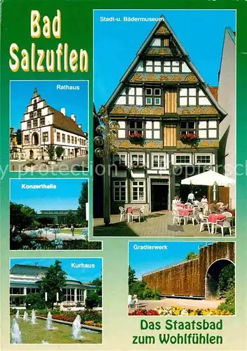 AK / Ansichtskarte Bad Salzuflen Rathaus Konzerthalle Kurhaus Stadt und Baedermuseum Gradierwerk Kat. Bad Salzuflen