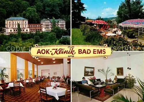 AK / Ansichtskarte Bad Ems AOK Rehaklinik Gartenterrasse Speisesaal Aufenthaltsraum Kat. Bad Ems