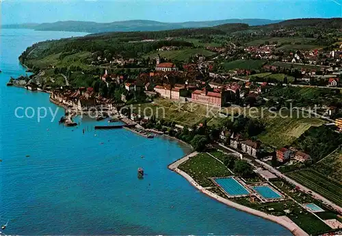 AK / Ansichtskarte Meersburg Bodensee Fliegeraufnahme mit Schwimmbad Kat. Meersburg