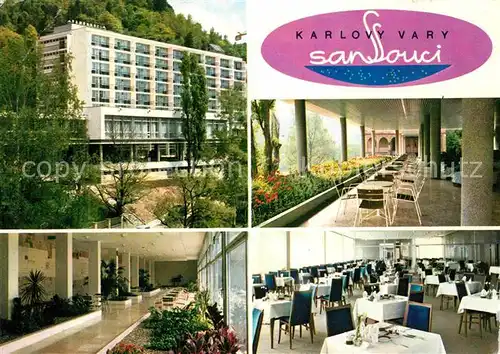 AK / Ansichtskarte Karlovy Vary Sanatorium Sanssouci Terrasse Speisesaal Kat. Karlovy Vary Karlsbad