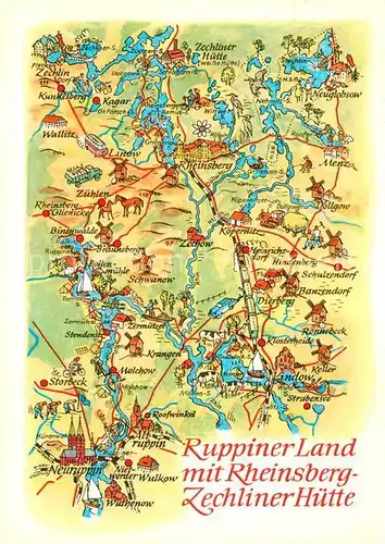 AK / Ansichtskarte Rheinsberg Landkarte Ruppiner Land mit Rheinsberg Zechliner Huette Kat. Rheinsberg