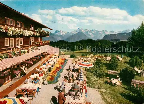 AK / Ansichtskarte Sonthofen Oberallgaeu Sonnenalp Hotel Restaurant Terrasse Fernsicht Allgaeuer Alpen Kat. Sonthofen