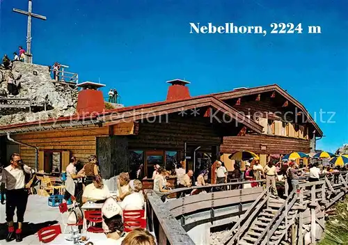 AK / Ansichtskarte Oberstdorf Nebelhorn Gipfelhuette mit Aussichtsterrasse Gipfelkreuz Huber Karte Nr 8246 Kat. Oberstdorf